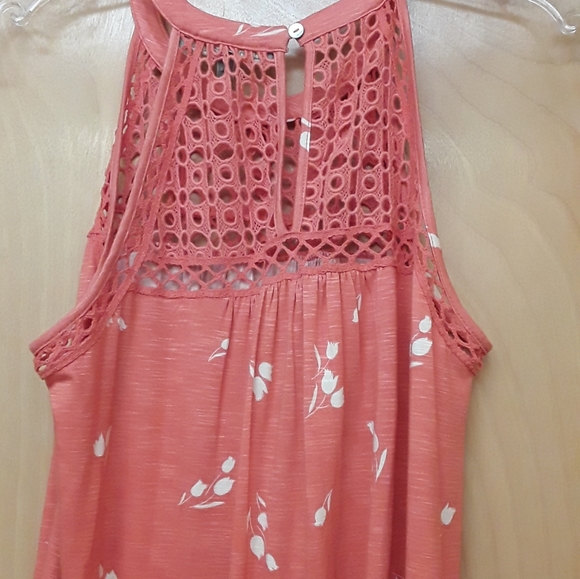 Daniel Rainn Anthro Pink White Floral Boho Crochet Tank Top S - Picture 2 of 9